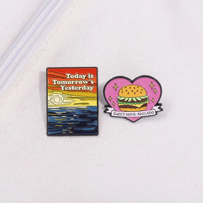 Aesthetic Landscape & Funny Avocado Burger Lapel Brooches