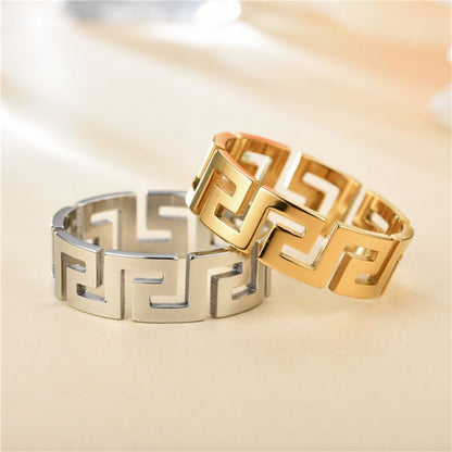 8MM Titanium Stainless Steel Personality The Great Wall Design Ring for Popular Women-Wannee Fashion Accessory