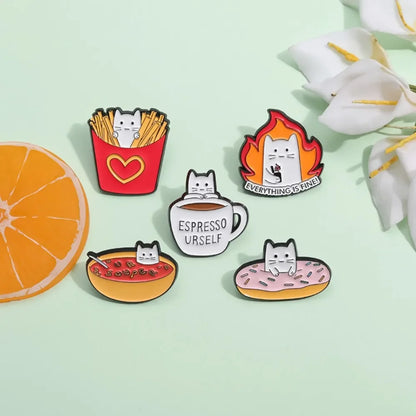 Food Lover Cat Brooch Collection