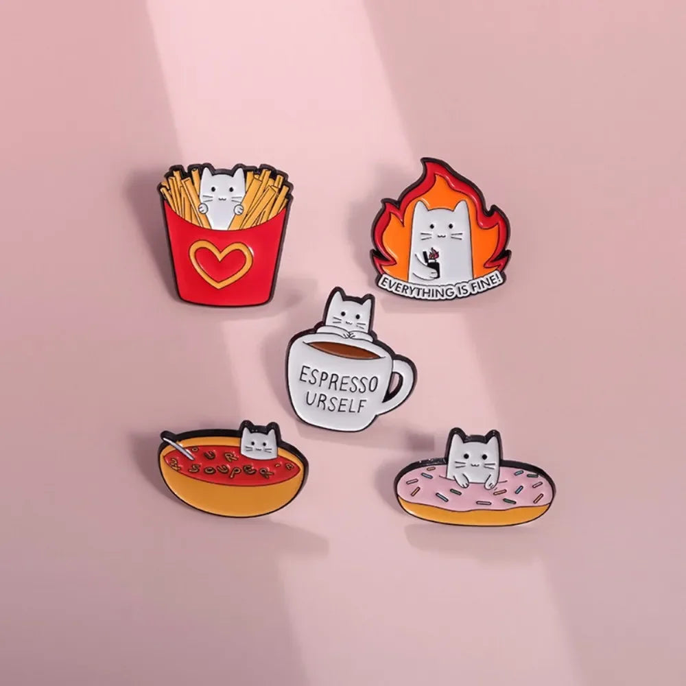 Food Lover Cat Brooch Collection