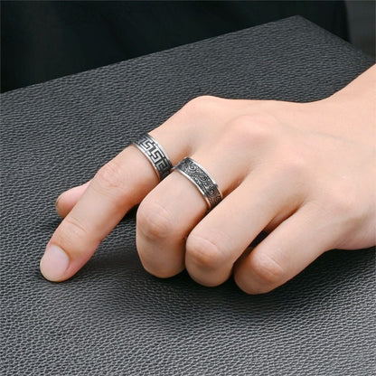 8mm Vintage Titanium Stainless Steel The Great Wall Wave Ring for Handsome Cool Men-Wannee Personality Fashion Accessory