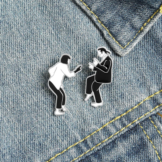 Black White Punk Fun Pulp Fiction Character Image Metal Enamel Brooch for Friend Bag Gift-Wannee Accessory