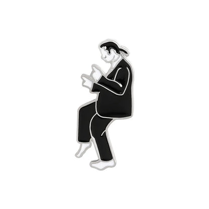 Black White Punk Fun Pulp Fiction Character Image Metal Enamel Brooch for Friend Bag Gift-Wannee Accessory