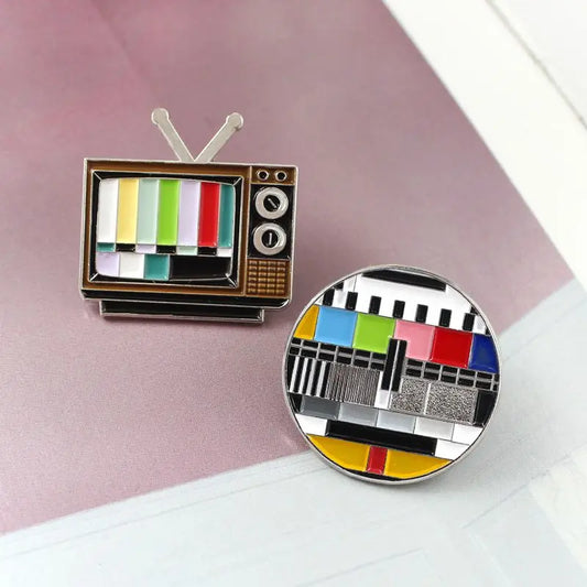 Classic No Signal Rainbow Old TV Screen Round Enamel Badge Brooch for Student Friend Gift-Wannee Metal Accessory