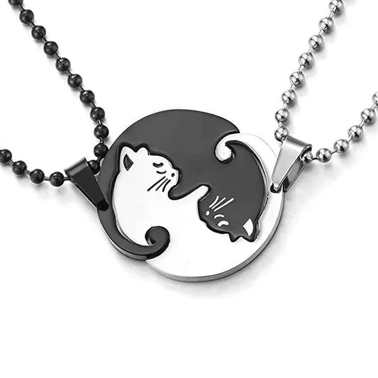 Hip Hop Titanium Steel Cartoon Cat Pendant Necklace for Sweet Couple-Wannee Fashion Jewelry