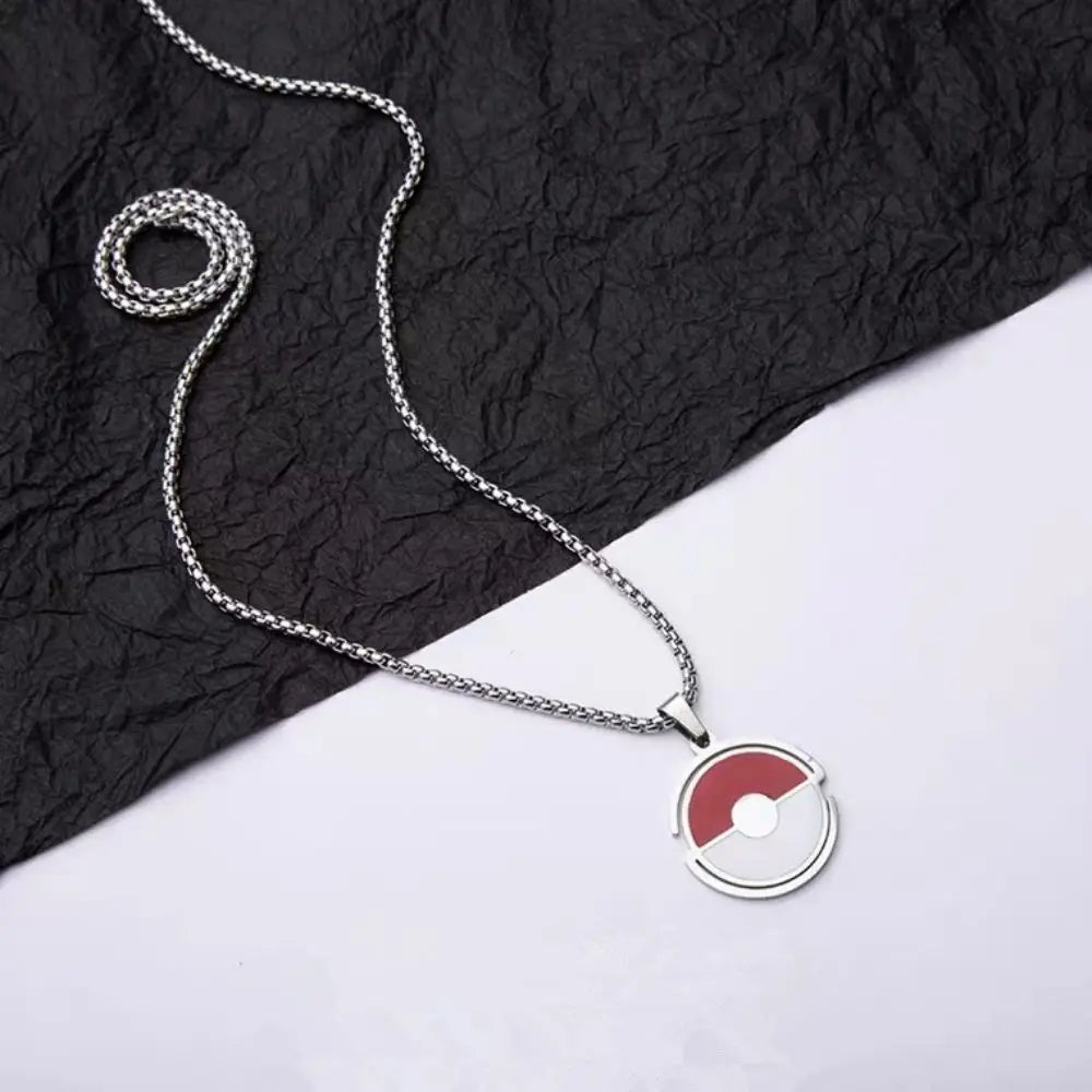 70cm Anime Poke Ball Titanium Steel Pendant Necklace