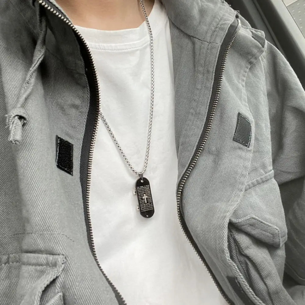 70cm Hip Hop Skateboarding Titanium Steel Pendant Necklace for Fashion Student Couple-Wannee Punk Accessory