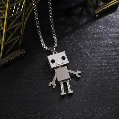 70cm Hip Hop Robot Couple Titanium Steel Pendant Necklace for Cool Men Women-Wannee Fashion Accessory