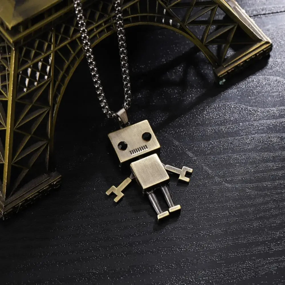 70cm Hip Hop Robot Couple Titanium Steel Pendant Necklace for Cool Men Women-Wannee Fashion Accessory