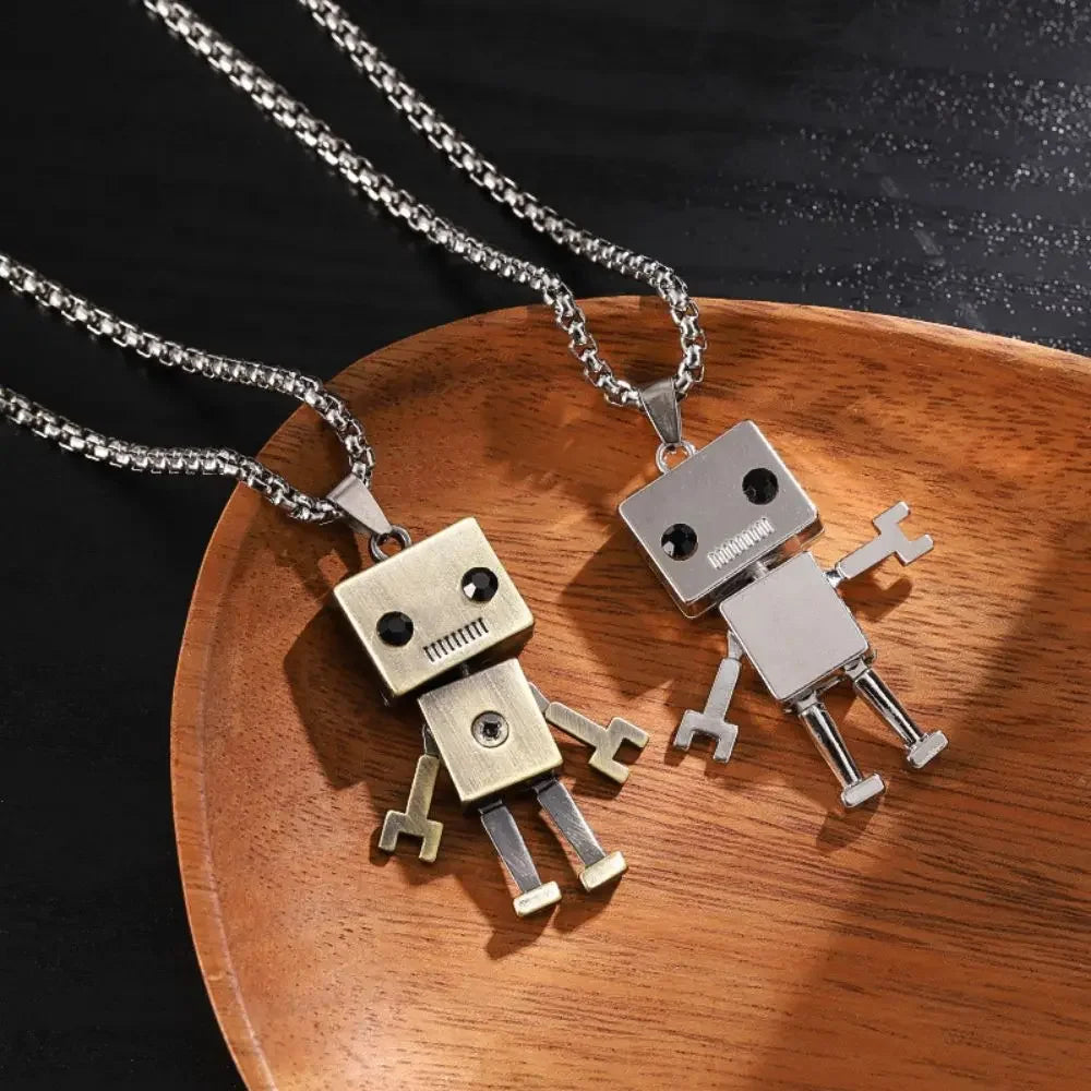 70cm Hip Hop Robot Couple Titanium Steel Pendant Necklace for Cool Men Women-Wannee Fashion Accessory