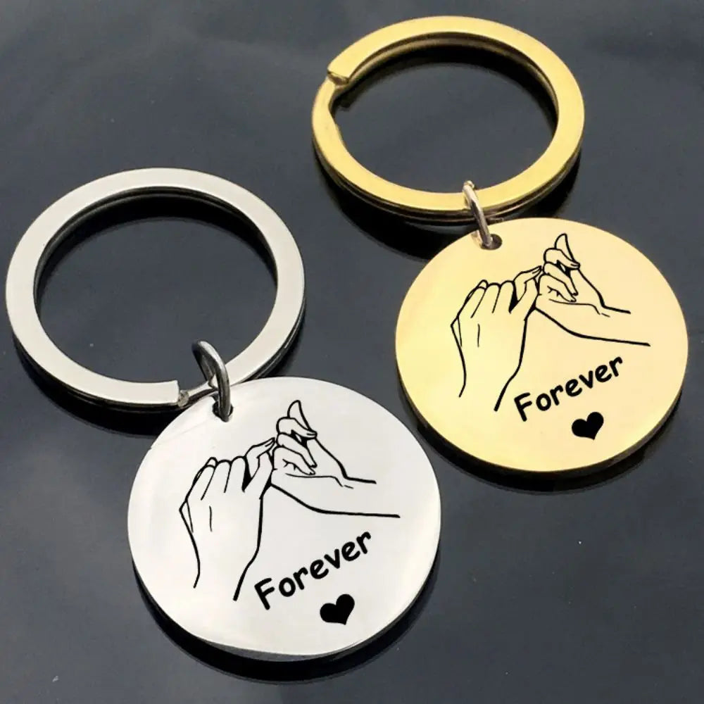 Simple Forever Love Gold Silver Round Stainless Steel Pendant Keychain for Sweet Friend Couple Gift-Wannee Fashion Accessory