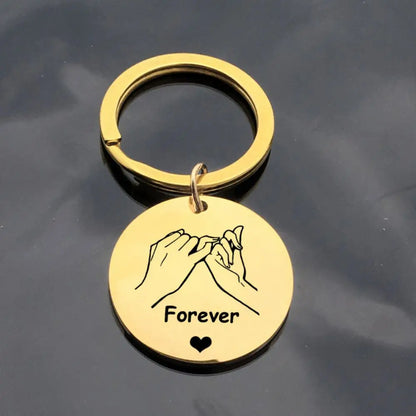 Simple Forever Love Gold Silver Round Stainless Steel Pendant Keychain for Sweet Friend Couple Gift-Wannee Fashion Accessory