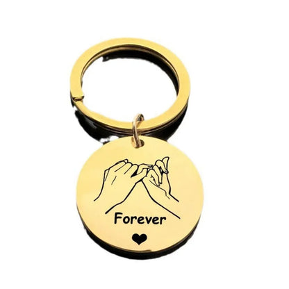 Simple Forever Love Gold Silver Round Stainless Steel Pendant Keychain for Sweet Friend Couple Gift-Wannee Fashion Accessory