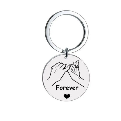 Simple Forever Love Gold Silver Round Stainless Steel Pendant Keychain for Sweet Friend Couple Gift-Wannee Fashion Accessory