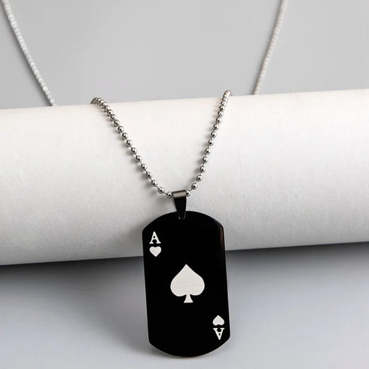 Hip Hop Stainless Steel Black White Heart A Poker Pendant Necklace For Trendy Men Women-Wannee Fashion Accessory