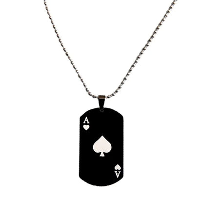 Hip Hop Stainless Steel Black White Heart A Poker Pendant Necklace For Trendy Men Women-Wannee Fashion Accessory