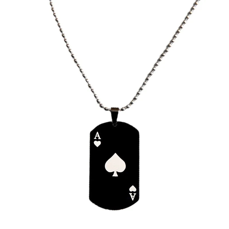 Hip Hop Stainless Steel Black White Heart A Poker Pendant Necklace For Trendy Men Women-Wannee Fashion Accessory