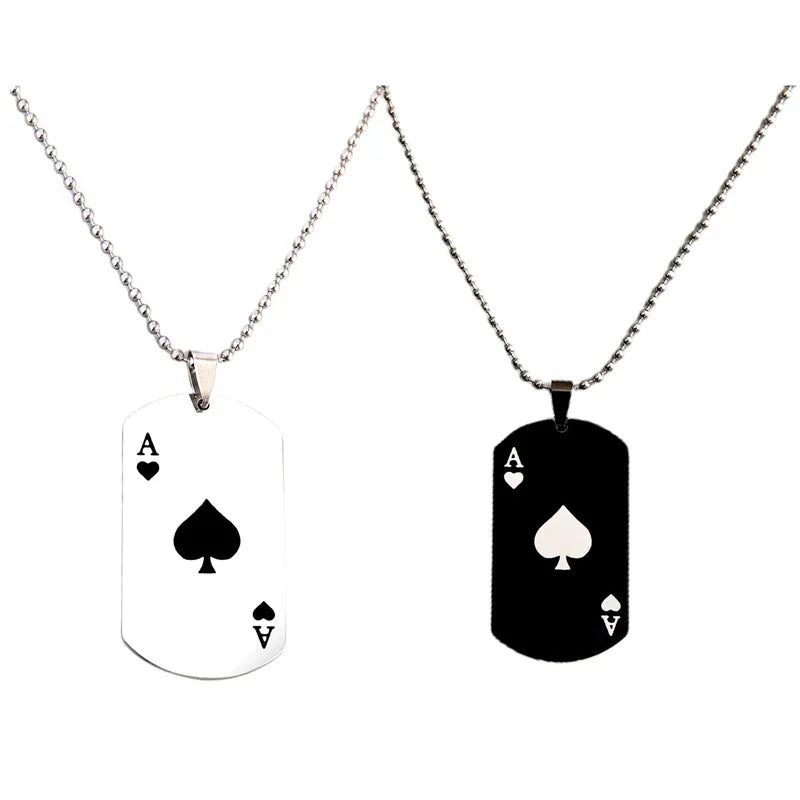 Hip Hop Stainless Steel Black White Heart A Poker Pendant Necklace For Trendy Men Women-Wannee Fashion Accessory