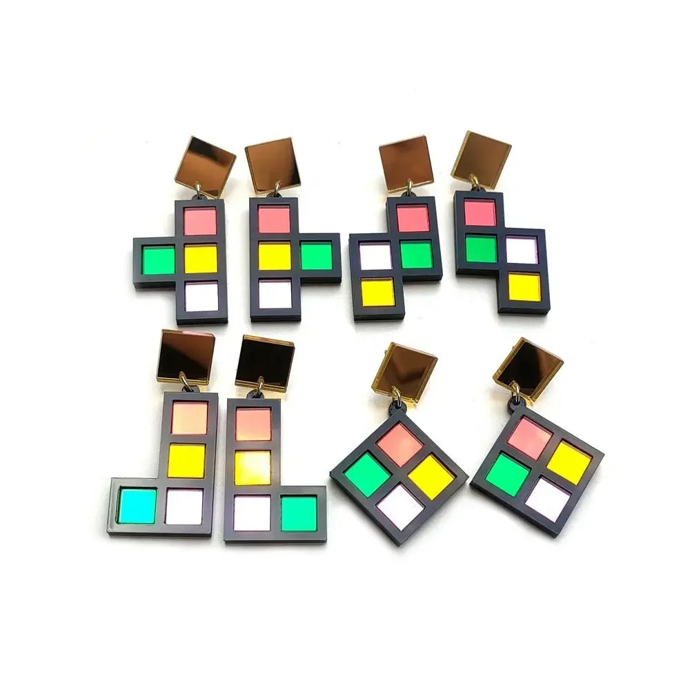 Classics Personality Popular Colorful Geometric Square Acrylic Stud Earring for Trend Women-Wannee Fashion Accessory