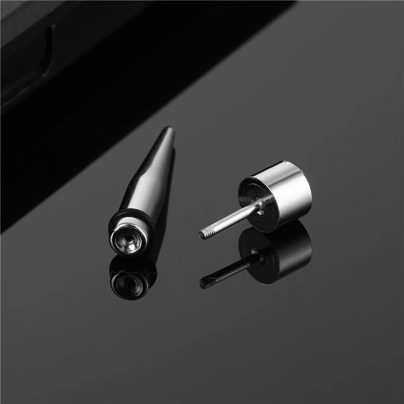 Personality Design Taper Shape Stainless Steel Stud Earrings for Cool Men-Wannee Fashion Accessory