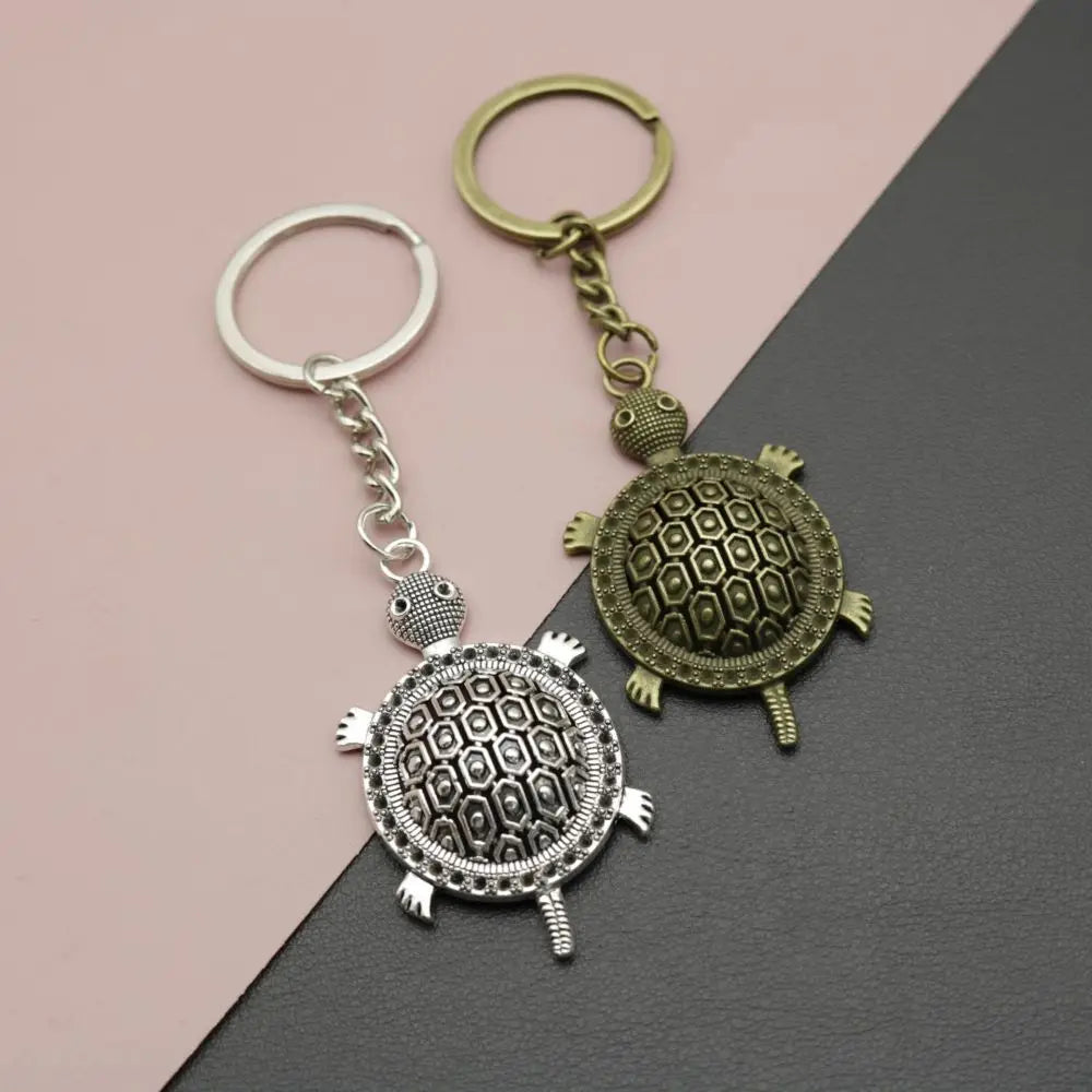 Simple Creative Be Rich Metal Hollow Small Turtle Keychain for Friend Student Gift-Wannee Fashion Accessory