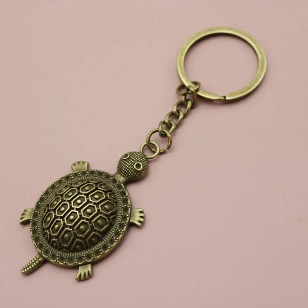 Simple Creative Be Rich Metal Hollow Small Turtle Keychain for Friend Student Gift-Wannee Fashion Accessory