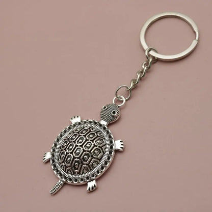 Simple Creative Be Rich Metal Hollow Small Turtle Keychain for Friend Student Gift-Wannee Fashion Accessory