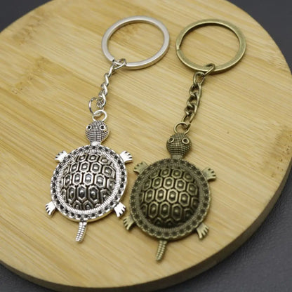 Simple Creative Be Rich Metal Hollow Small Turtle Keychain for Friend Student Gift-Wannee Fashion Accessory