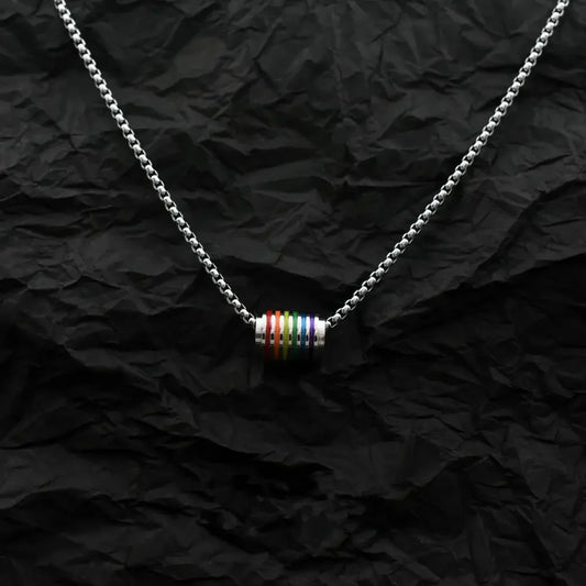 70cm Hip Hop Titanium Steel Rainbow Pendant Necklace for Fashion Men Women-Wannee