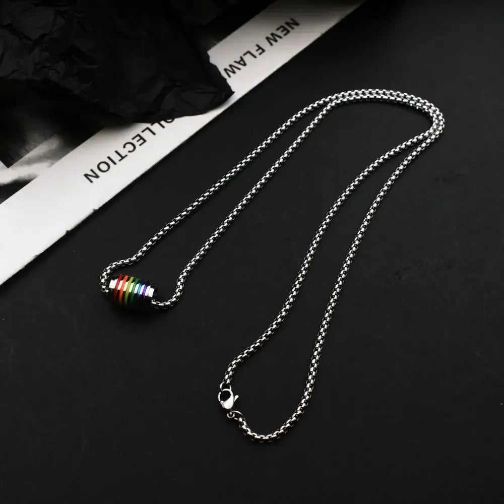 70cm Hip Hop Titanium Steel Rainbow Pendant Necklace for Fashion Men Women-Wannee