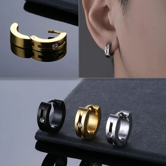 Simple Geometric Rhinestone Stainless Steel Earrings For Trend Men Women-Wannee Fashion Accessory