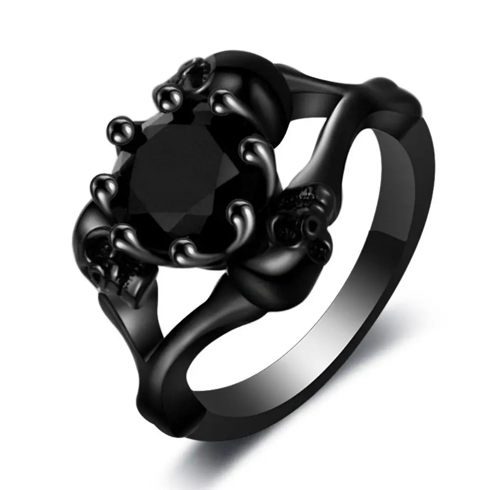 Punk Black Zircon Y Skull Copper Rings for Personality Women-Wannee Fashion Accessory