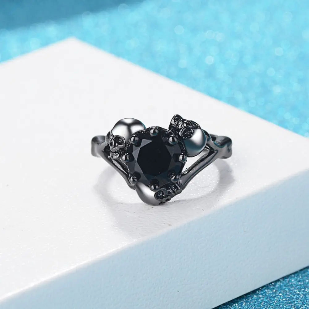 Punk Black Zircon Y Skull Copper Rings for Personality Women-Wannee Fashion Accessory