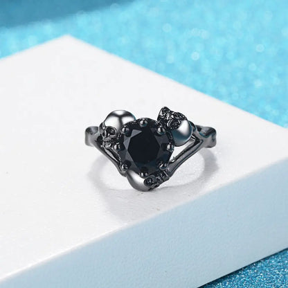 Punk Black Zircon Y Skull Copper Rings for Personality Women-Wannee Fashion Accessory