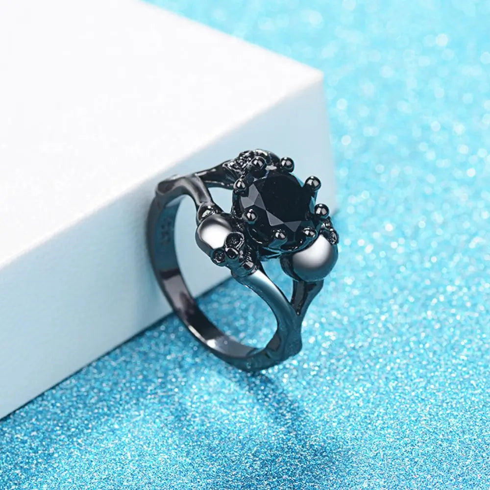 Punk Black Zircon Y Skull Copper Rings for Personality Women-Wannee Fashion Accessory