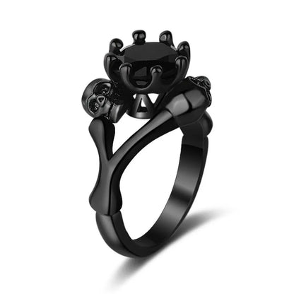 Punk Black Zircon Y Skull Copper Rings for Personality Women-Wannee Fashion Accessory