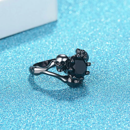 Punk Black Zircon Y Skull Copper Rings for Personality Women-Wannee Fashion Accessory