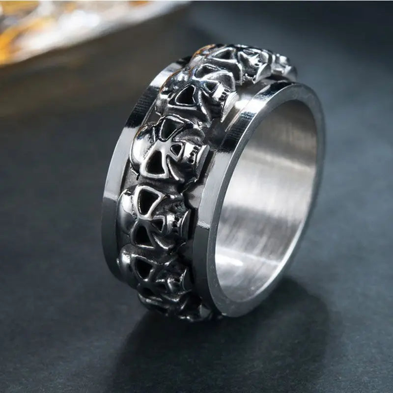 Personality Rotatable Skull Stainless Steel Simple Ring for Cool Couple-Wannee Fashion Jewelry