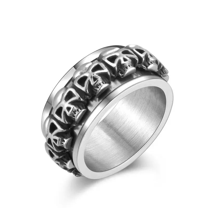 Personality Rotatable Skull Stainless Steel Simple Ring for Cool Couple-Wannee Fashion Jewelry