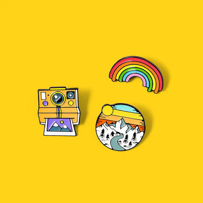 Cute Colorful Rainbow Camera Snow Mountain Metal Badge Brooch for Friend Student Gift-Wannee Accessory