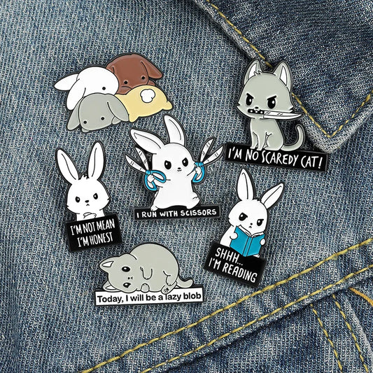 Cute Animal Series Cartoon Rabbit Hamster Cat Badge Brooch for Friend Student Gift-Wannee Metal Accessory