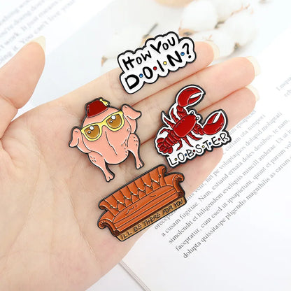 Friends Cartoon Cute Cat Lobster Brooch