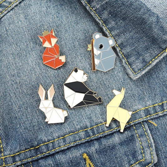 Origami Animal Fox Panda Koala Alpaca Rabbit Enamel Badge Brooch for Bag Clothes Kid Friend-Wannee Fashion Metal Accessory