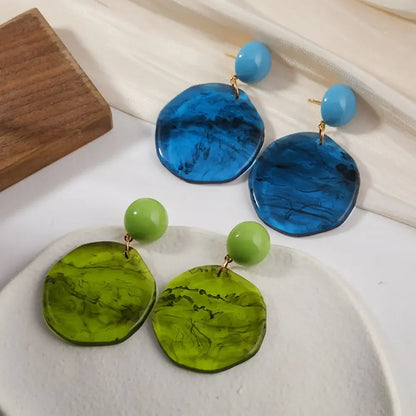 Personlaity Irregular Acrylic Exaggerated Design Green Blue Big Stud Earrings for Trend Women-Wannee Fashion Jewelry