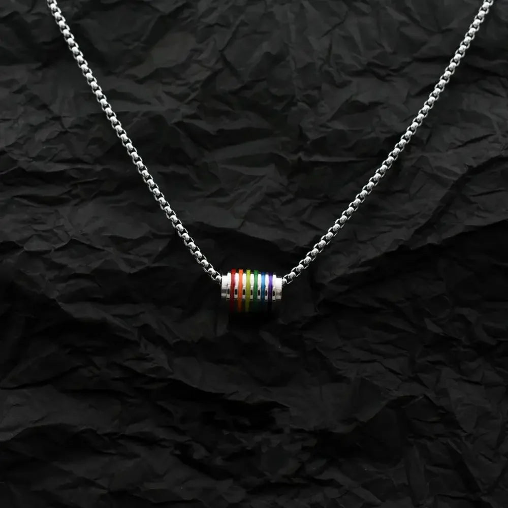 70cm Hip Hop Titanium Steel Rainbow Pendant Necklace for Fashion Men Women-Wannee