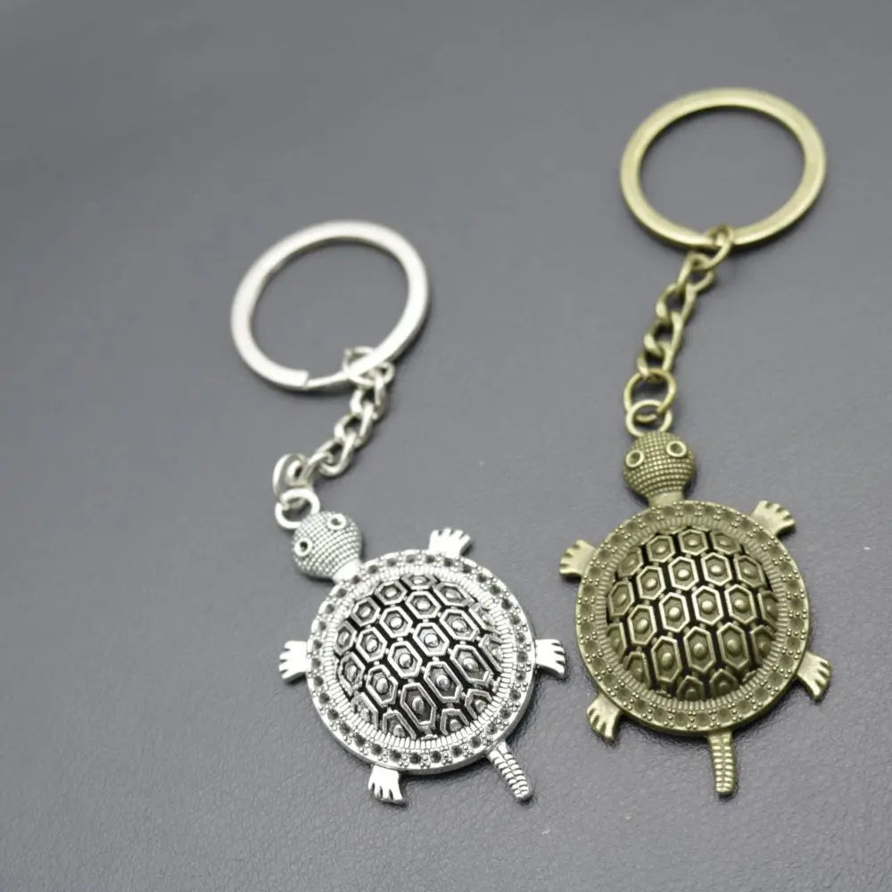 Simple Creative Be Rich Metal Hollow Small Turtle Keychain for Friend Student Gift-Wannee Fashion Accessory