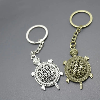 Simple Creative Be Rich Metal Hollow Small Turtle Keychain for Friend Student Gift-Wannee Fashion Accessory