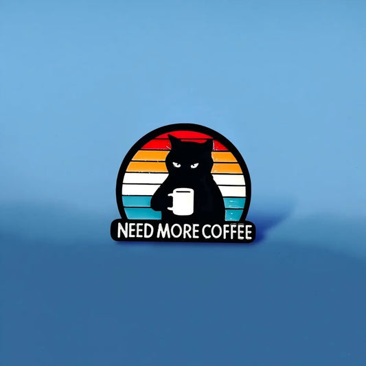 Grumpy Coffee Cat Retro Sunset Brooch