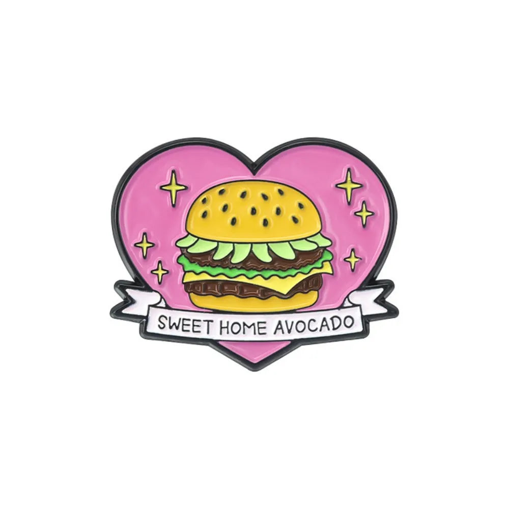 Aesthetic Landscape & Funny Avocado Burger Lapel Brooches