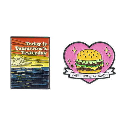 Aesthetic Landscape & Funny Avocado Burger Lapel Brooches